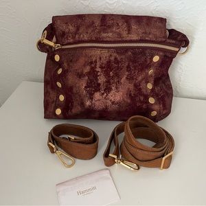 Hammitt metallic suede crossbody bag 2 detachable straps handbag excellent cond.